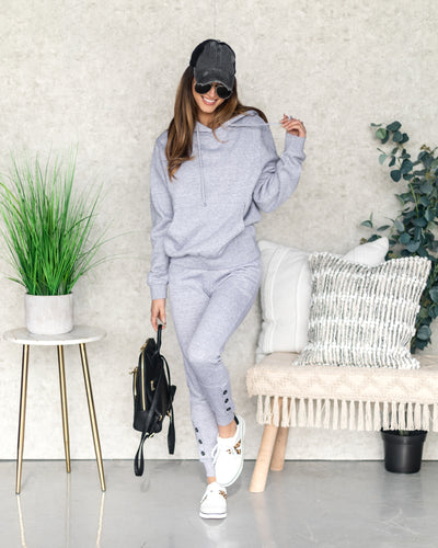 Lilly Pocketed Drawstring Hoodie - Heather Grey