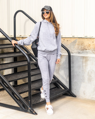 Lilly Pocketed Drawstring Hoodie - Heather Grey
