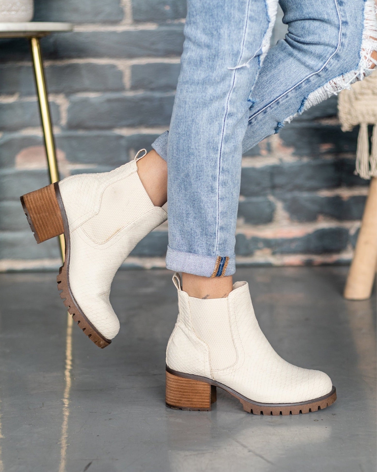 Double Platform Block Heel Ankle Boots - White – FloralKini
