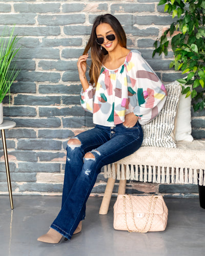 Aurora Back Tie Top - Cream Multi