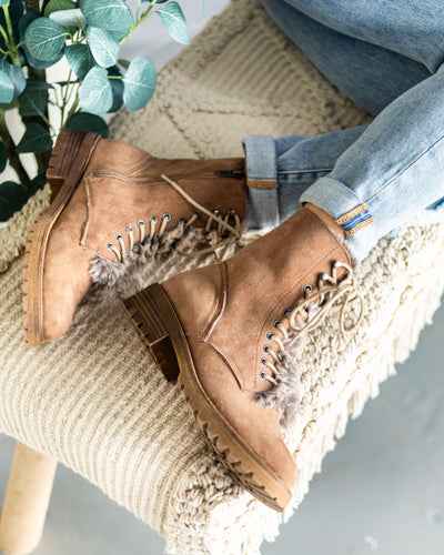 Hadley Lace Up Faux Fur Boots - Taupe