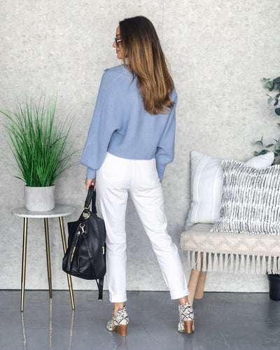 Natalie Collared V-Neck Sweater - Baby Blue
