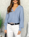 Natalie Collared V-Neck Sweater - Baby Blue