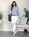 Natalie Collared V-Neck Sweater - Baby Blue