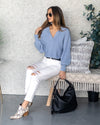Natalie Collared V-Neck Sweater - Baby Blue