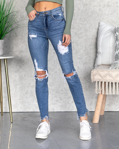 Torrey High Rise 90's Distressed Skinny Jeans - Medium Wash