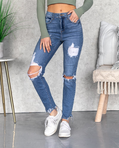 Torrey High Rise 90's Distressed Skinny Jeans - Medium Wash