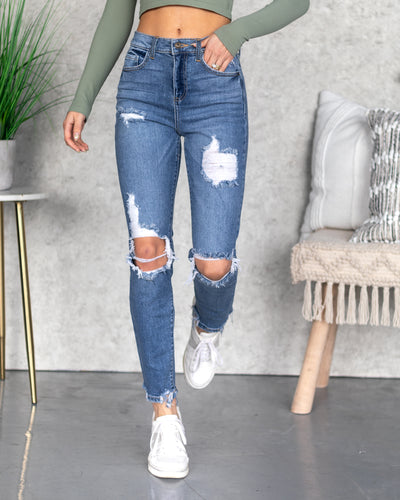 Torrey High Rise 90's Distressed Skinny Jeans - Medium Wash