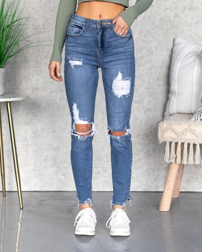 Torrey High Rise 90's Distressed Skinny Jeans - Medium Wash