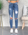 Torrey High Rise 90's Distressed Skinny Jeans - Medium Wash