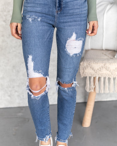 Torrey High Rise 90's Distressed Skinny Jeans - Medium Wash