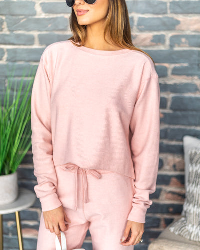 Penni Ribbed Raw Hem Top - Blush Pink