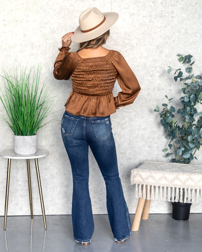 Isabel Satin Peplum Blouse - Copper