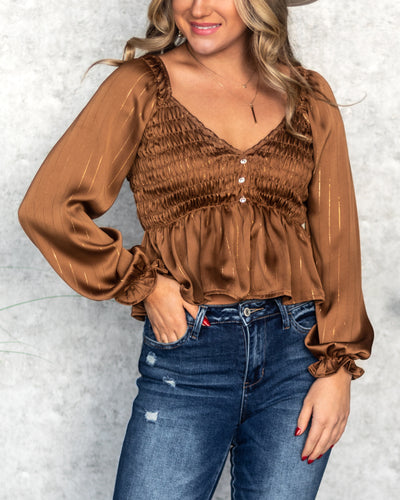 Isabel Satin Peplum Blouse - Copper