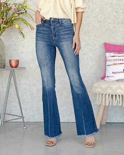 Vanessa High Rise Front Seam Flares - Medium Wash