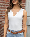Mabry Ribbed V-Neck Bodysuit - White