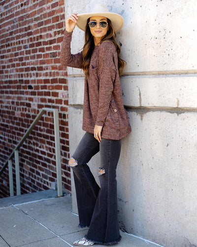 Brianne Brushed Knit Button Top - Mauve