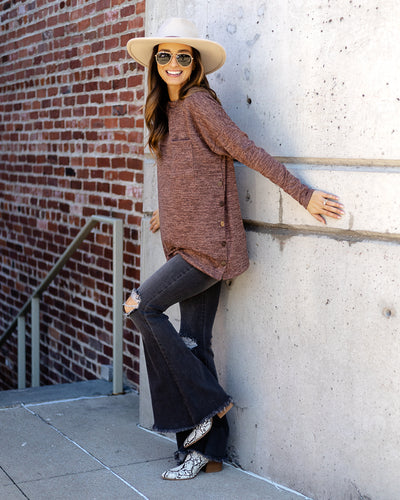 Brianne Brushed Knit Button Top - Mauve