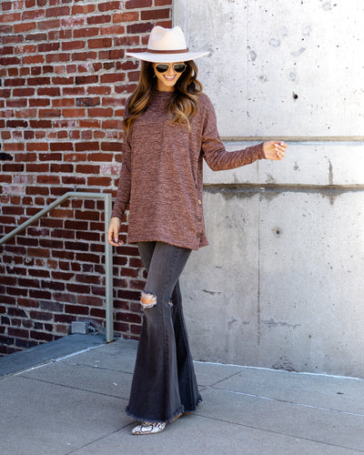Brianne Brushed Knit Button Top - Mauve