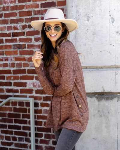 Brianne Brushed Knit Button Top - Mauve