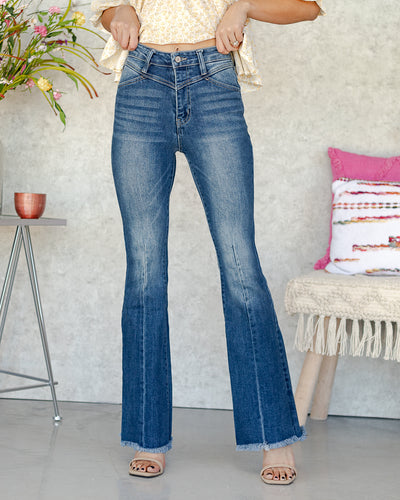 Vanessa High Rise Front Seam Flares - Medium Wash